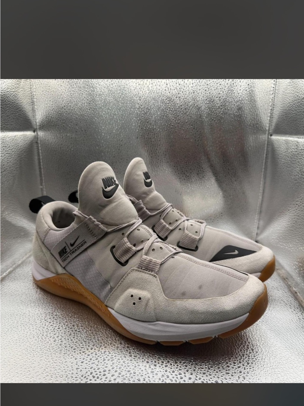 Nike Men’s Light Gray Tech Trainers with Gum Outsole